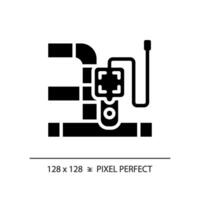 2d píxel Perfecto glifo estilo tubería y dispositivo icono, aislado vector, sencillo silueta ilustración representando plomería. vector