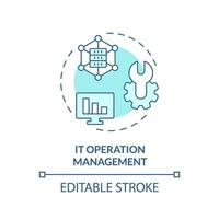 2D editable IT operation management icon representing AI ops, isolated vector, blue thin line illustration. vector