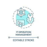 2D editable IT operation management icon representing AI ops, isolated vector, blue thin line illustration. vector