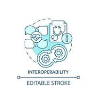 2D editable blue icon interoperability concept, isolated monochromatic vector, health interoperability resources thin line illustration. vector