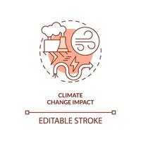 Editable climate change impact linear concept, isolated vector, red thin line icon representing carbon border adjustment. vector