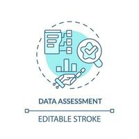 2D editable data assessment icon representing AI ops, isolated vector, blue thin line illustration. vector