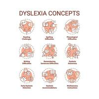 2D editable red thin line icons set representing dyslexia, isolated vector, linear illustration. vector