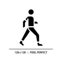 2D pixel perfect silhouette glyph style walking icon, isolated vector, illustration, solid pictogram. vector