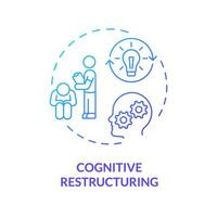 2D gradient cognitive restructuring blue thin line icon concept, isolated vector, illustration representing behavioral therapy. vector