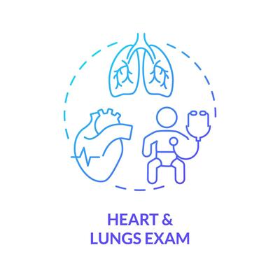 Heart and lung exam blue gradient concept icon. Cardiac rhythm. Pulse rate. Breathing system. Baby health. Newborn healthcare abstract idea thin line illustration. Isolated outline drawing
