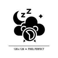 2d píxel Perfecto silueta glifo estilo bueno dormir icono, aislado vector, meditación ilustración, sólido pictograma. vector