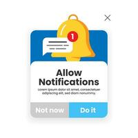 Allow notifications pop up message concept illustration flat design vector. modern graphic element for landing page ui, infographic, icon vector