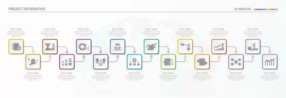 infografía proceso diseño con íconos y dieciséis opciones o pasos. vector