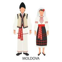 A man and a woman in folk Moldavian national costumes. Culture and traditions of Moldova. Illustration, vector