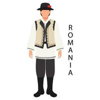 A man in a Romanian folk costume and headdress. Culture and traditions of Romania. Illustration, vector