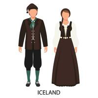 A couple of a man and a woman in Icelandic folk costumes. Culture and traditions of Iceland. Illustration, vector