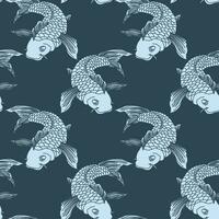 Seamless pattern, drawn catfish fish on a blue water background. Print, background, vector