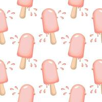 Seamless pattern, strawberry ice cream on sticks. Sweet food background, print, vector