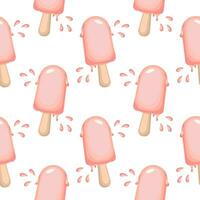 Seamless pattern, strawberry ice cream on sticks. Sweet food background, print, vector