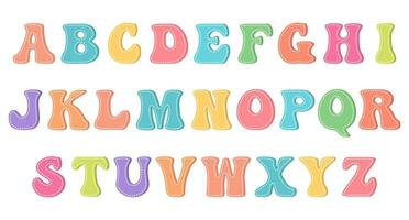 Set of English letters in retro style, alphabet. Children's design. Design elements, print, vector