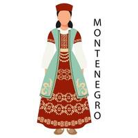 mujer en montenegrino gente traje. cultura y tradiciones de montenegro ilustración, vector