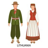 A man and a woman, a couple in Lithuanian folk costumes. Culture and traditions of Lithuania. Illustration, vector