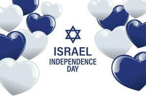 Independence Day Israel. Banner with blue and white balloons hearts, Israeli flags. Illustration, vector