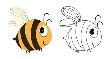 linda gracioso dibujos animados abeja. ilustración y bosquejo, contorno dibujo para un colorante libro. vector