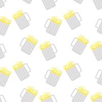 Seamless pattern with glass mugs with foamy beer. Drink background. Print, vector