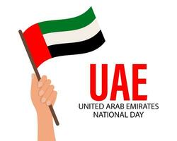 uae independencia día, uae nacional día. mano con uae bandera. bandera, póster, vector