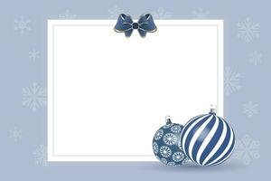 New Year greeting card template for text with Christmas balls and bow. Banner, flyer. Vector