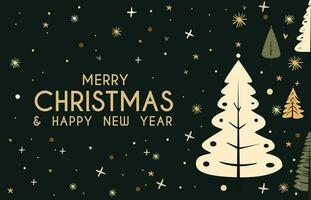 Holiday card for Christmas and New Year, decorated with New Year trees on a dark background. Vector illustration