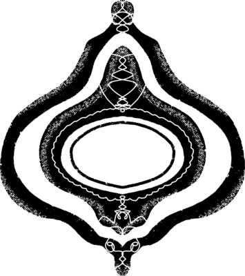 a black and white drawing of a snake with a circle around it