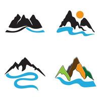 Logos of rivers, creeks, riverbanks and streams. River logo with combination of mountains and farmland with concept design vector illustration template.