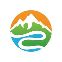 Logos of rivers, creeks, riverbanks and streams. River logo with combination of mountains and farmland with concept design vector illustration template.