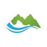 Logos of rivers, creeks, riverbanks and streams. River logo with combination of mountains and farmland with concept design vector illustration template.