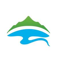 Logos of rivers, creeks, riverbanks and streams. River logo with combination of mountains and farmland with concept design vector illustration template.