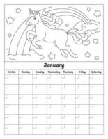 Blank calendar template for one month without dates. Colorful design with a cute character. Vector illustration.