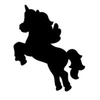 Black silhouette unicorn. Design element. Vector illustration isolated on white background. Template for books, stickers, posters, cards, clothes.