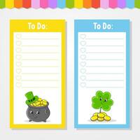 To do list for kids. Empty template. The rectangular shape. Funny character. cartoon style. For the diary, notebook, bookmark. Vector illustration.