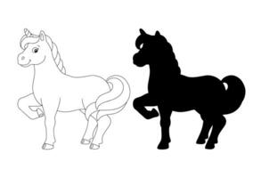 unicornio de silueta negra. elemento de diseño ilustración vectorial aislado sobre fondo blanco. plantilla para libros, pegatinas, carteles, tarjetas, ropa. vector