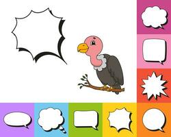 Speech bubble of different shape. With a cute cartoon character. Hand drawn. Thinking balloons. Isolated on white background. Vector illustration.