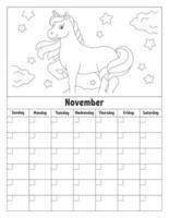 Blank calendar template for one month without dates. Colorful design with a cute character. Vector illustration.