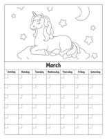 Blank calendar template for one month without dates. Colorful design with a cute character. Vector illustration.