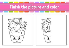 Finish the picture and color. cartoon character isolated on white background. For kids education. Activity worksheet. Vector illustration.