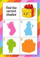 Find the correct shadow. Education developing worksheet for kids. Puzzle game. Activity page. cartoon character. Vector illustration.