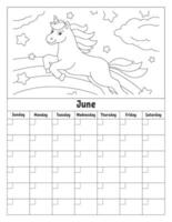 Blank calendar template for one month without dates. Colorful design with a cute character. Vector illustration.