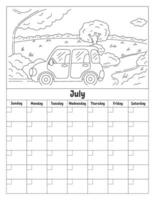 Blank calendar template for one month without dates. Colorful design with a cute character. Vector illustration.