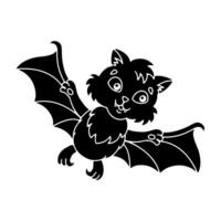 Cute bat. Black silhouette. Design element. Vector illustration isolated on white background. Template for books, stickers, posters, cards, clothes.