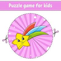 Cut and play. Round puzzle. Logic puzzle for kids. Activity page. Cutting practice for preschool. cartoon character. Vector illustration.