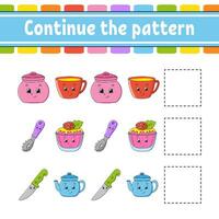 Continue the pattern. Education developing worksheet. Game for kids. Activity page. Puzzle for children. Riddle for preschool. Cute cartoon style. Vector illustration.