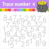 Trace number . Handwriting practice. Learning numbers for kids. Education developing worksheet. Activity page. Game for toddlers and preschoolers. Vector illustration.