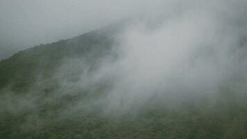 mist en wolken voorbijgaan in de berg Bij bewolkt dag video