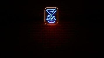 Animation of cocktail bar neon light sign flickering at urban wall in the night video